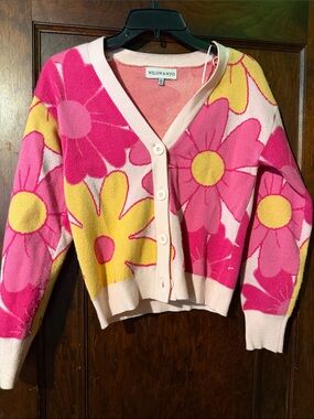 Willow & Wind Pink Floral V-Neck Button Cardigan